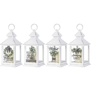 Farmhouse Lantern with LED Candle, 11in, 4 Asst