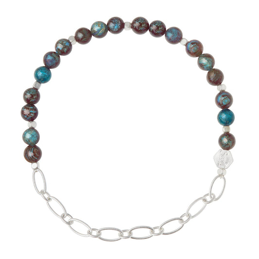 Mini Stone/Chain Stacking Bracelet, Blue Sky Jasp.