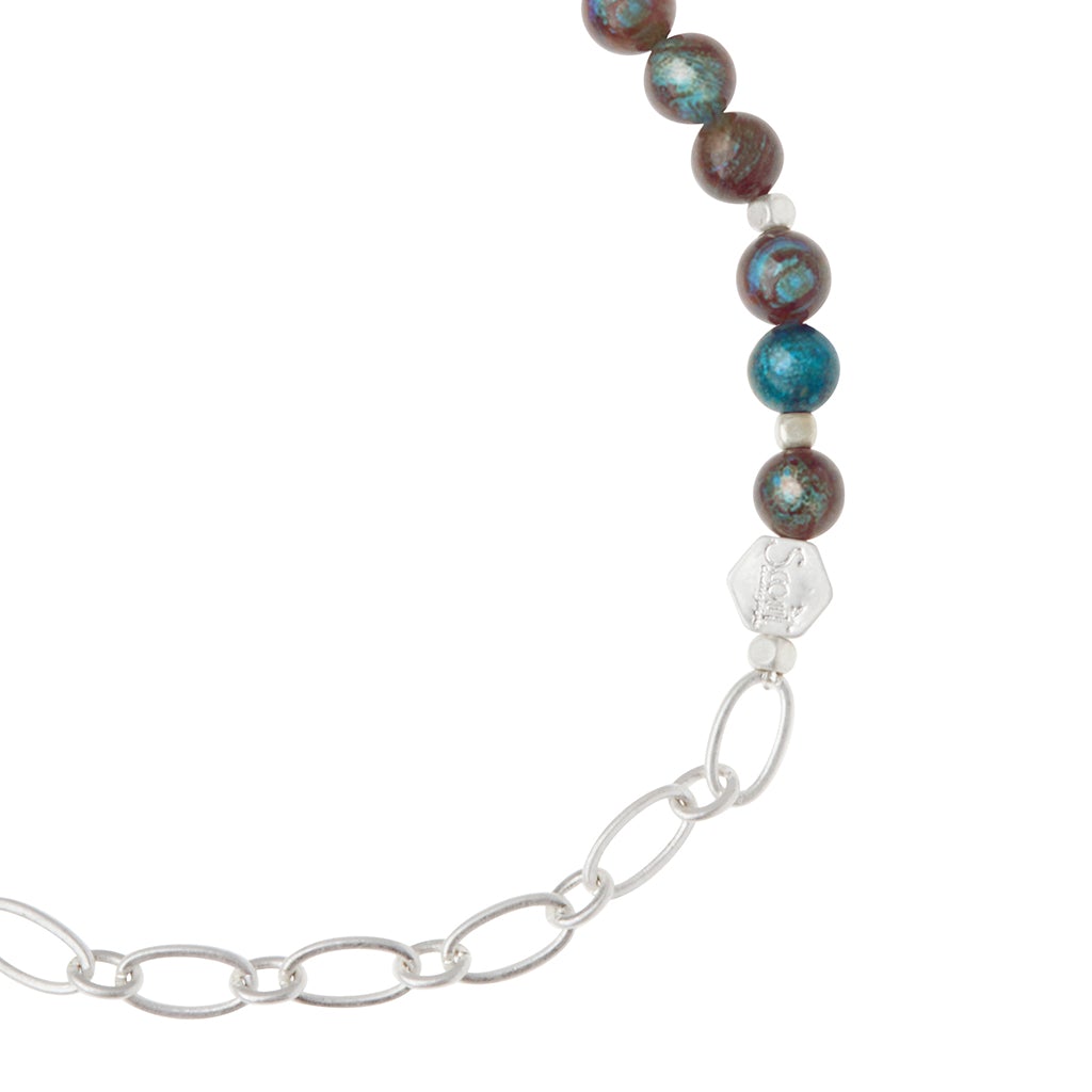 Mini Stone/Chain Stacking Bracelet, Blue Sky Jasp.