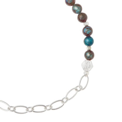 Mini Stone/Chain Stacking Bracelet, Blue Sky Jasp.