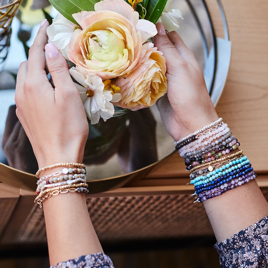 Mini Stone/Chain Stacking Bracelet, Blue Sky Jasp.