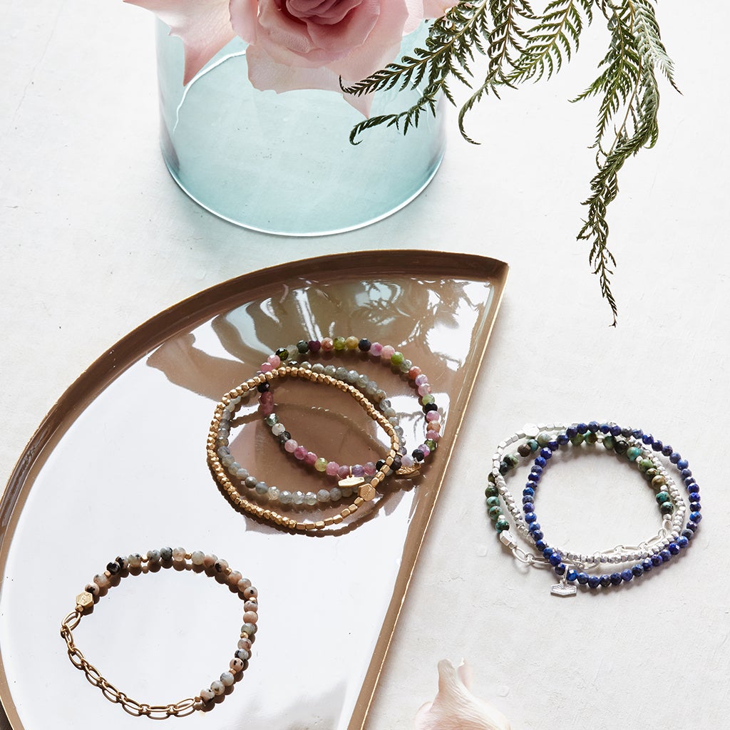 Mini Stone/Chain Stacking Bracelet, Blue Sky Jasp.