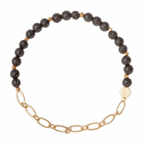 Mini Stone/Chain Stacking Bracelet, Lava/Gold