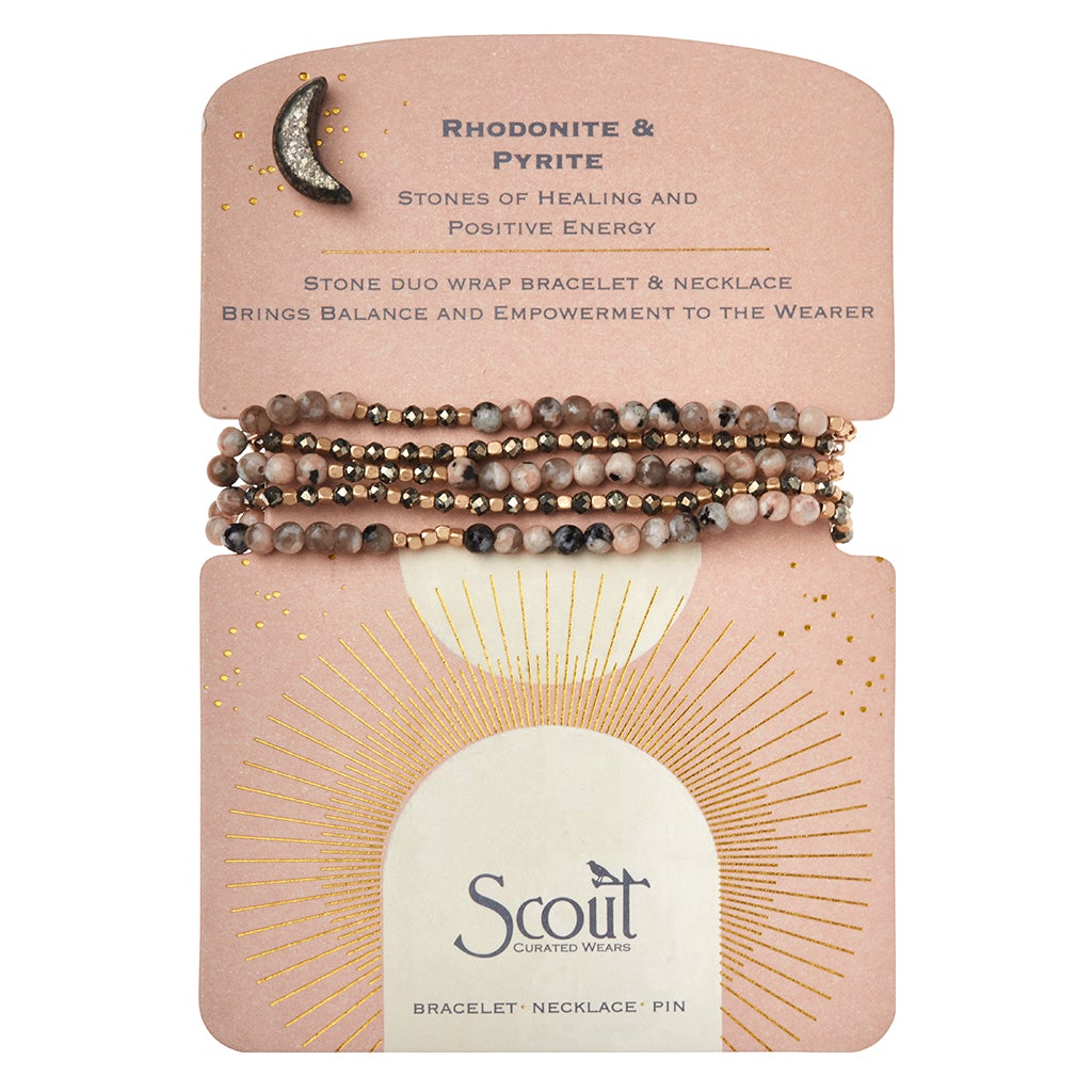 Stone Duo Wrap Bracelet, Rhodonite & Pyrite