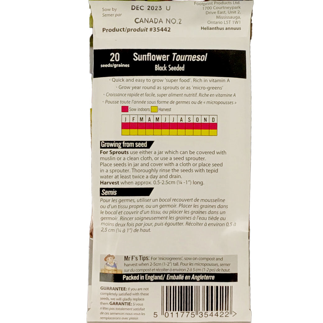 Sprouting Seeds - Sunflower Black, Mr Fothergill's