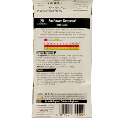 Sprouting Seeds - Sunflower Black, Mr Fothergill's