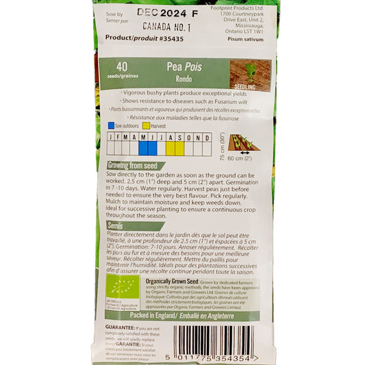Pea - Rondso Organic Seeds, Mr Fothergill's