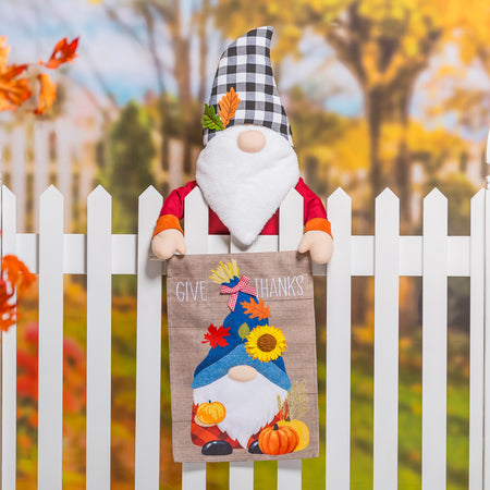 Give Thanks Fall Gnome Burlap Garden Flag