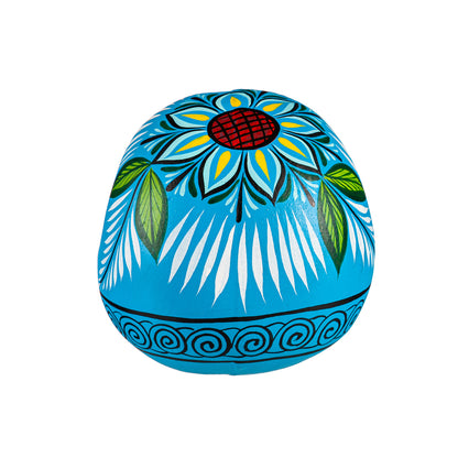 Teal Floral Skull Head Ceramic Statue
