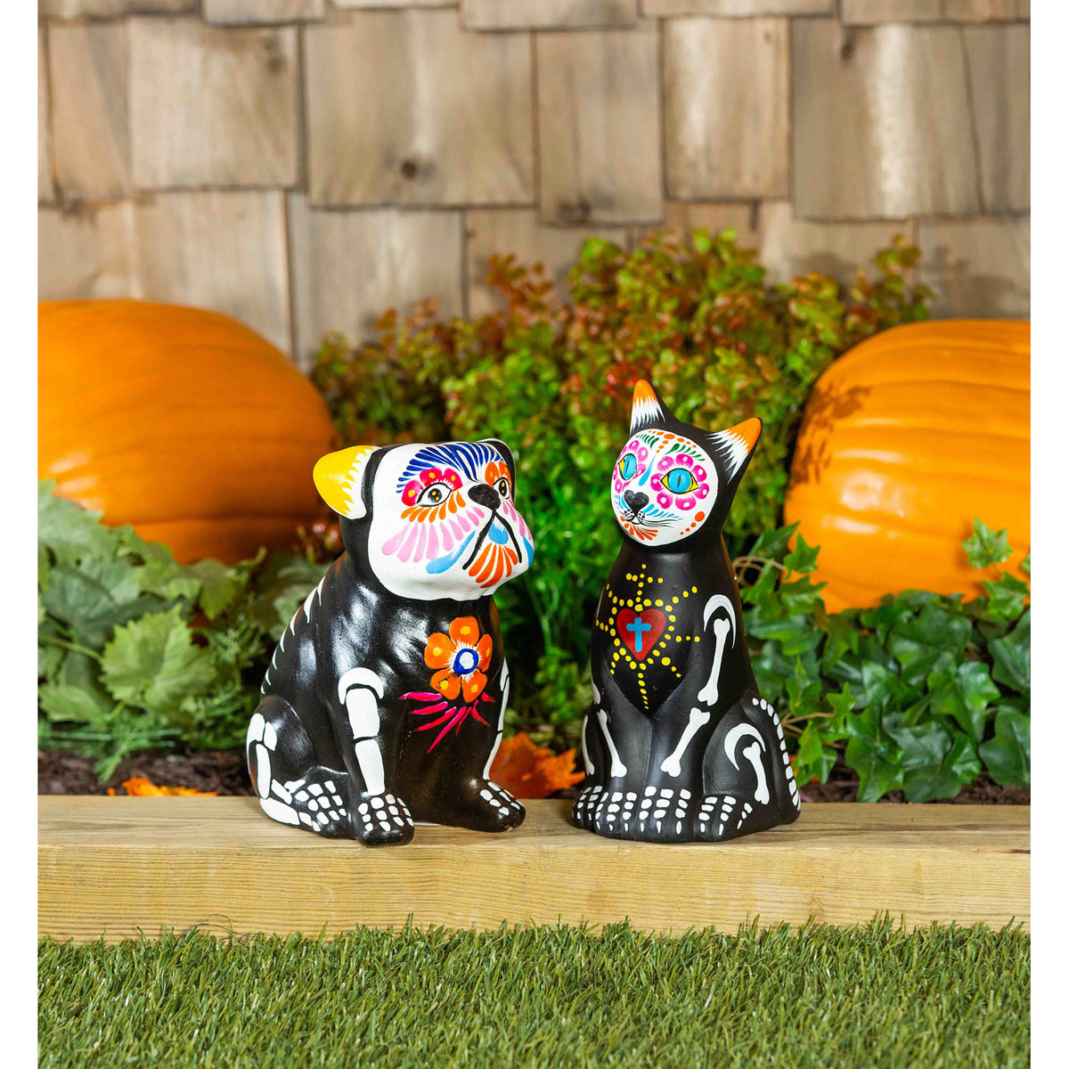 Sugar Skull Dog Ceramic Statue, 8.75in