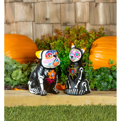 Sugar Skull Dog Ceramic Statue, 8.75in