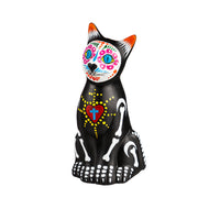 Sugar Skull Cat Ceramic Statue, 10in
