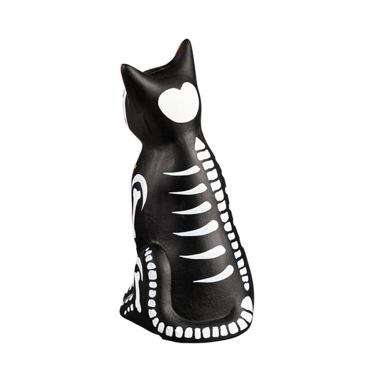 Sugar Skull Cat Ceramic Statue, 10in