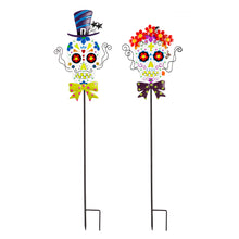 Load image into Gallery viewer, Glow in the Dark Sugar Skull Garden Stake, 40in
