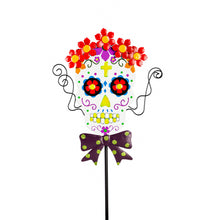 Load image into Gallery viewer, Glow in the Dark Sugar Skull Garden Stake, 40in

