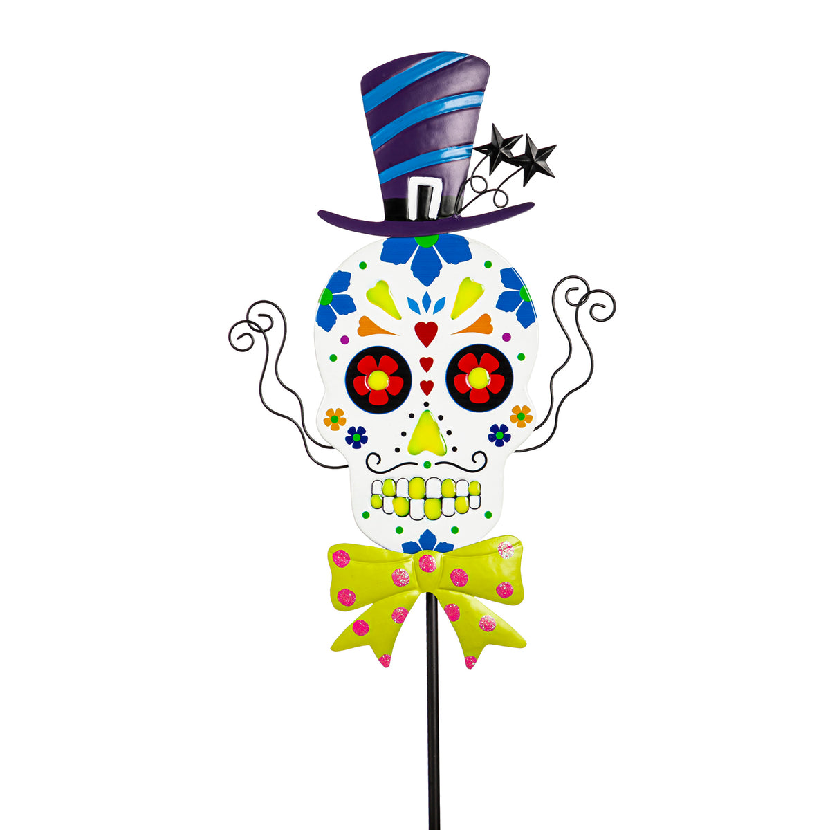 Glow in the Dark Sugar Skull Garden Stake, 40in