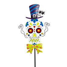 Load image into Gallery viewer, Glow in the Dark Sugar Skull Garden Stake, 40in
