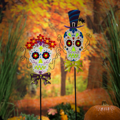 Glow in the Dark Sugar Skull Garden Stake, 40in