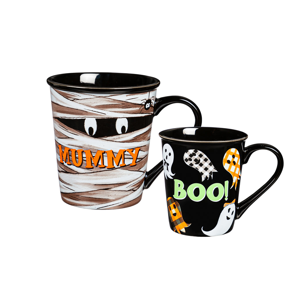 Mommy & Me Ceramic Mug Set, Mummy/Boo 16oz/8oz