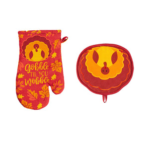 Gobble Till You Wobble Oven Mitt/Pot Holder Set