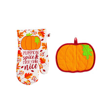 Load image into Gallery viewer, Pumpkin Spice Oven Mitt/Pot Holder Set
