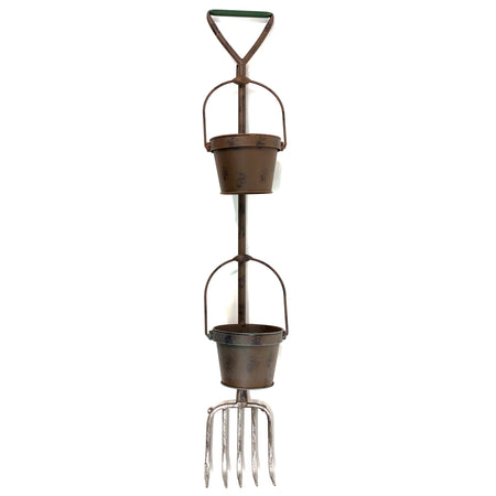 Fork Wall Planter, Metal, Two Pots/Buckets