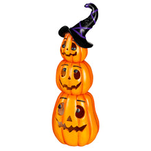 Load image into Gallery viewer, Tiered Jack O&#39;Lanterns with Witch Hat LED Statuary
