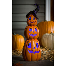 Load image into Gallery viewer, Tiered Jack O&#39;Lanterns with Witch Hat LED Statuary
