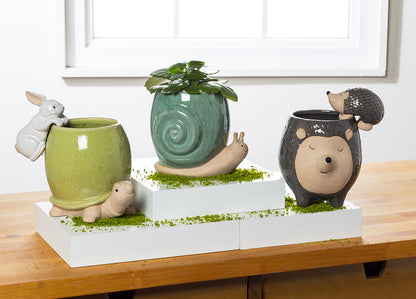 Climbing Hedgehog Ceramic Pot Hanger, 3.5in