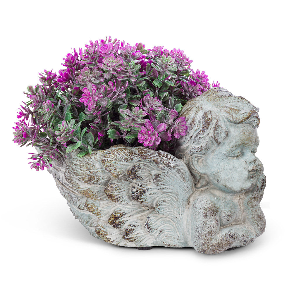 Pot, 3in, Cement, Resting Cherub