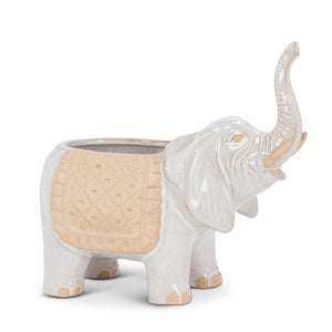 Pot, 4in, Stoneware, Trunk Up Caravan Elephant