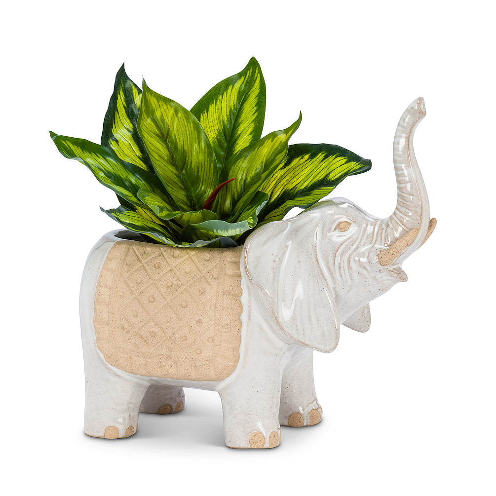 Pot, 4in, Stoneware, Trunk Up Caravan Elephant