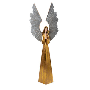 Golden Angel Metal Statue with Praying Hands, 36in