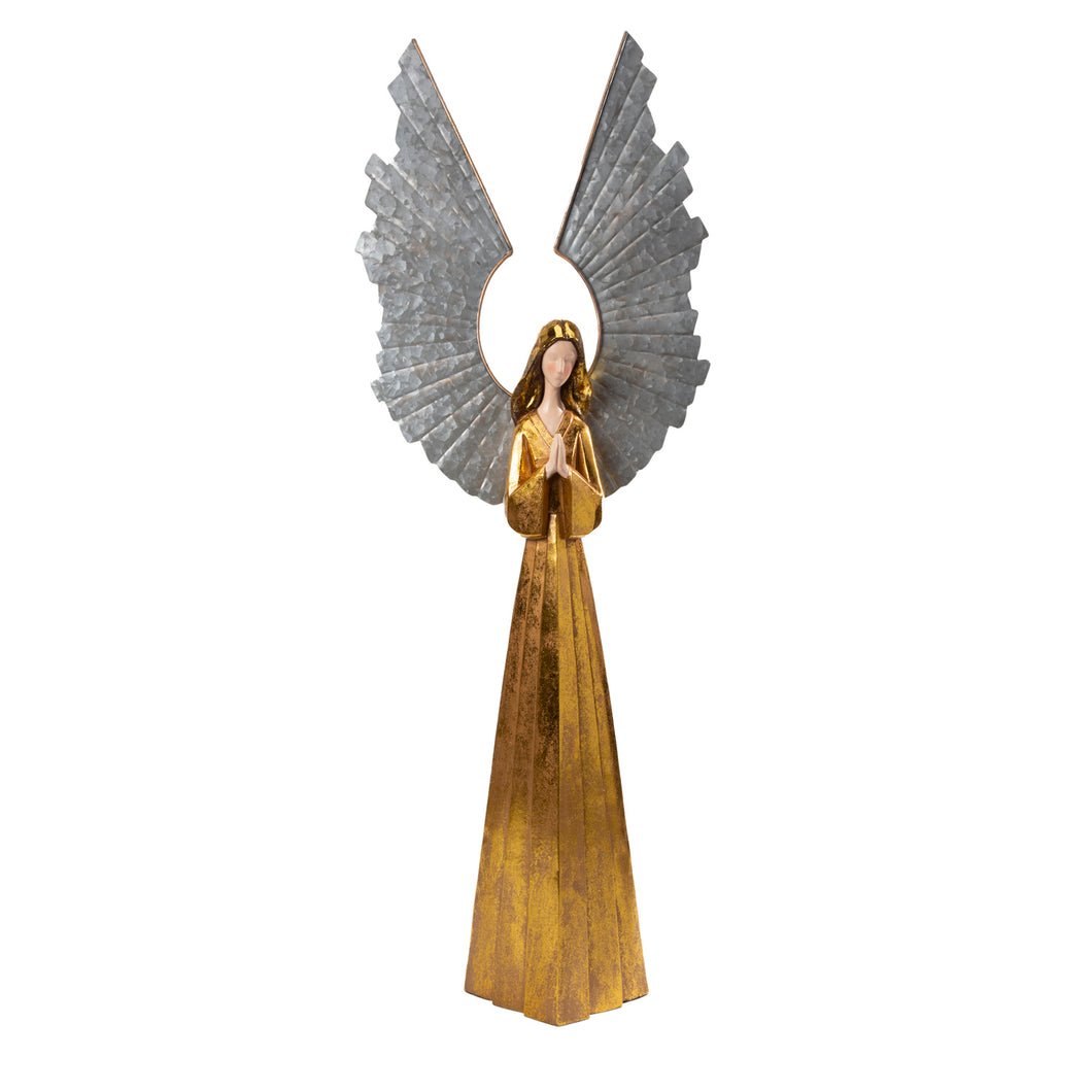 Golden Angel Metal Statue with Praying Hands, 36in