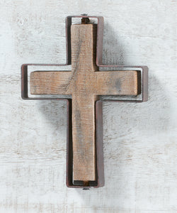 Metal & Wood-Look Rotating Cross Decor