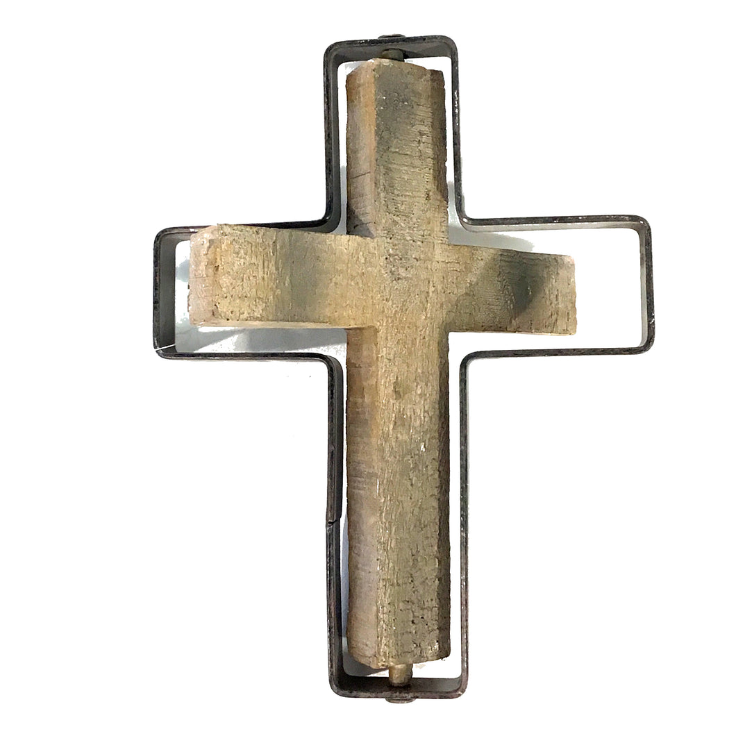 Metal & Wood-Look Rotating Cross Decor