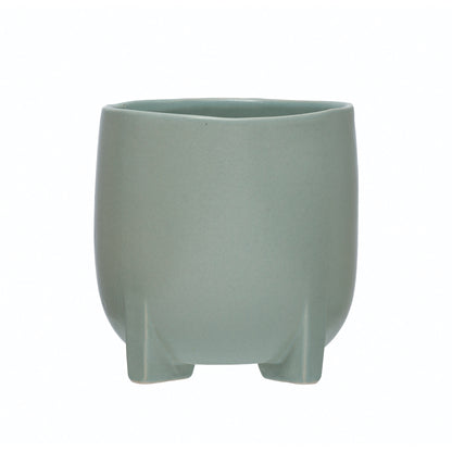 Pot, 4in, Stoneware, Footed Rounded Bottom, Blue