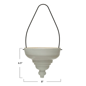 Planter, 8in, Terracotta, White Hanging Cone
