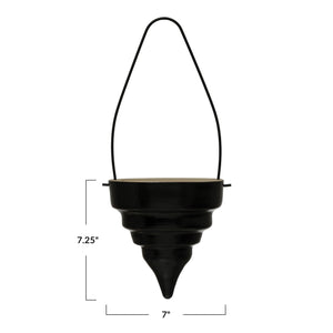 Planter, 7in, Terracotta, Black Hanging Cone