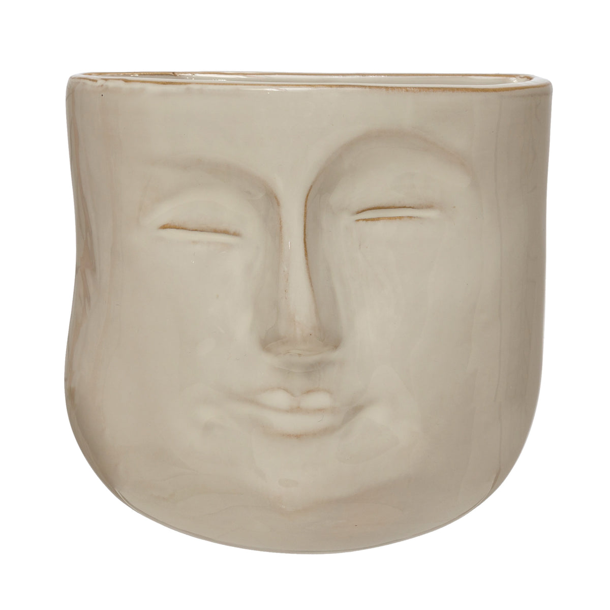 Wall Planter, Stoneware, Reactive Face, White