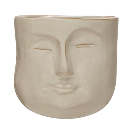 Wall Planter, Stoneware, Reactive Face, White