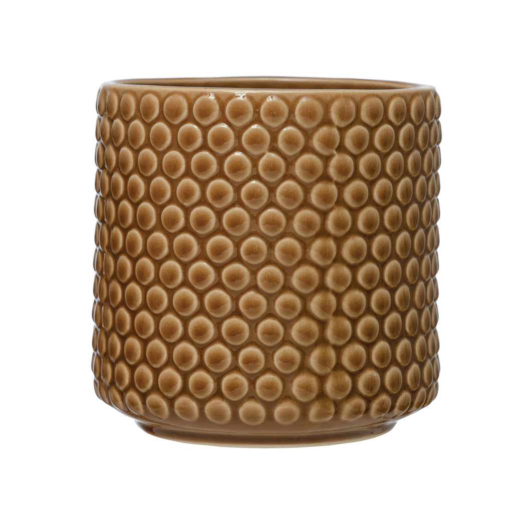 Pot, 5in, Stoneware, Textured Brown Bubbles