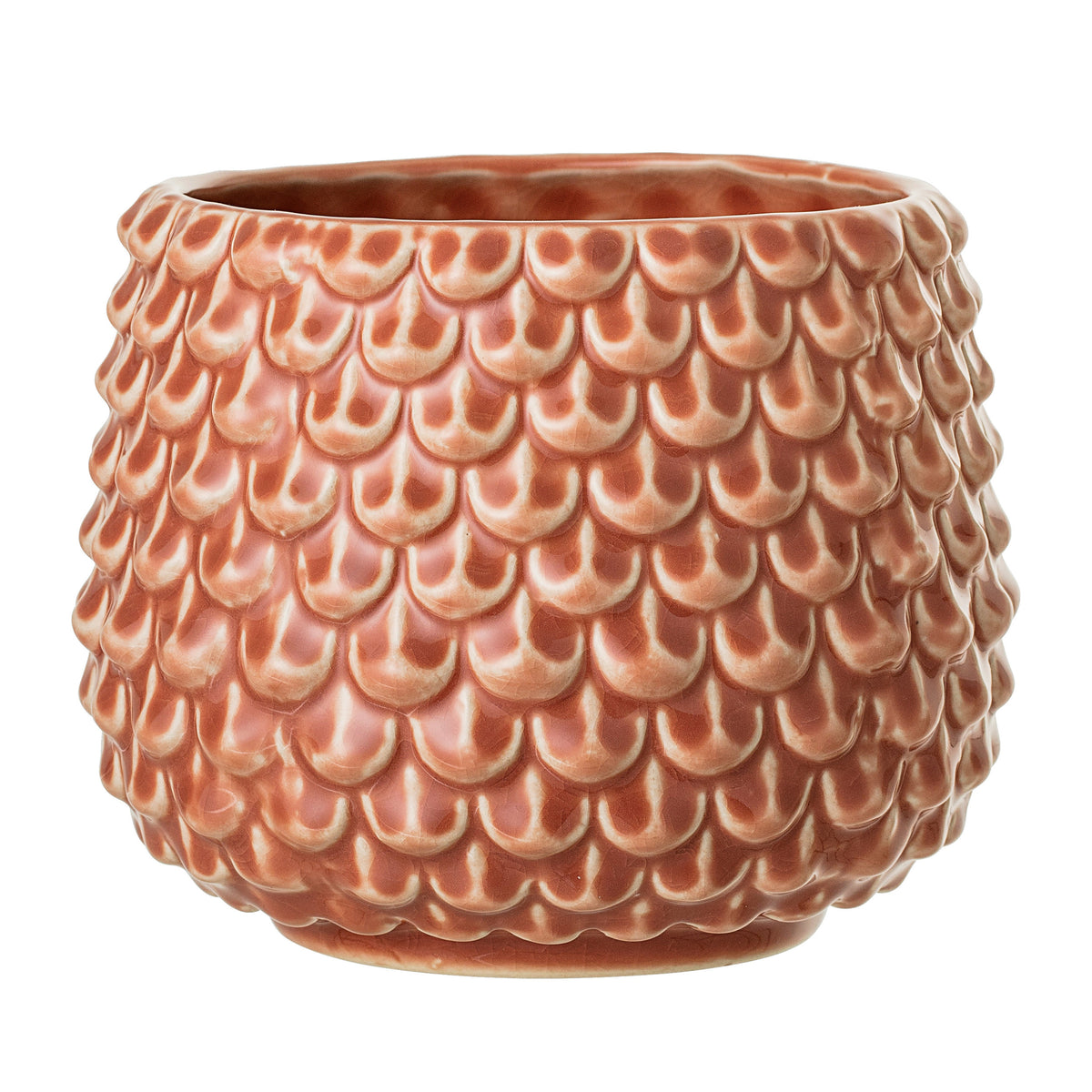 Pot, 3in, Stoneware, Embossed Fish Scales, Orange