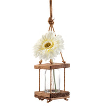 Load image into Gallery viewer, Hanging Pine &amp; Glass Vase with Flax Rope
