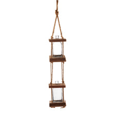Load image into Gallery viewer, Hanging Pine &amp; Glass Double Vase with Flax Rope
