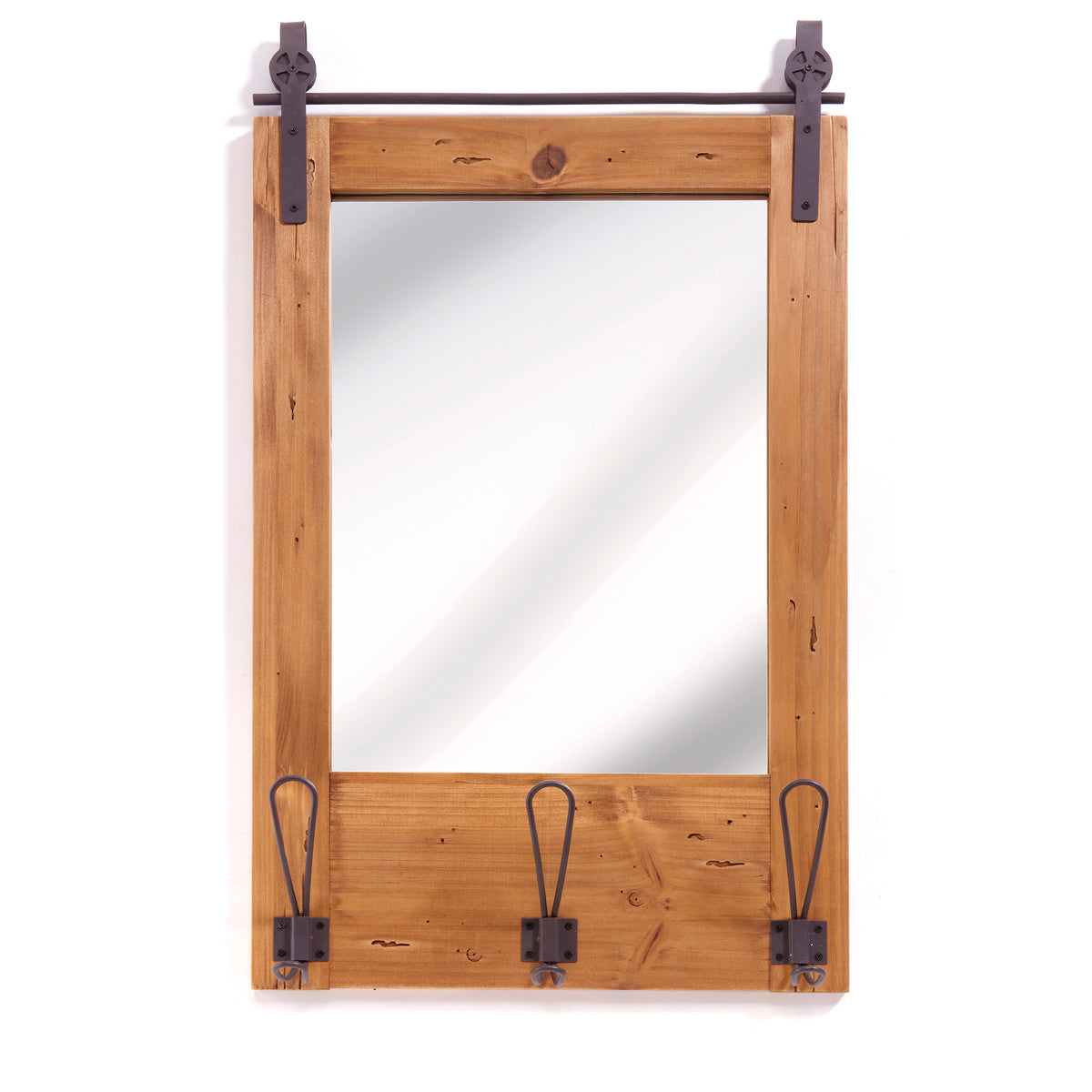 Framed Barn Door Wall Mirror with Hooks, 26in
