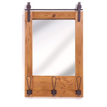 Framed Barn Door Wall Mirror with Hooks, 26in