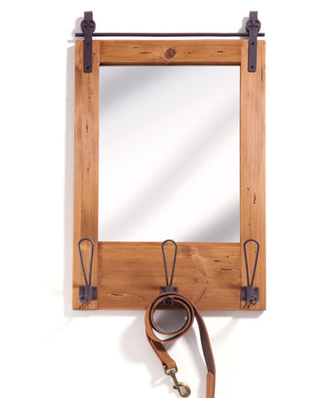 Framed Barn Door Wall Mirror with Hooks, 26in