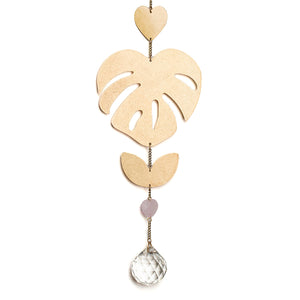 Monstera Leaf & Rose Quartz Suncatcher