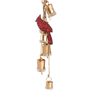 Beaded Cardinal & Metal Bells Wind Chime, 34in